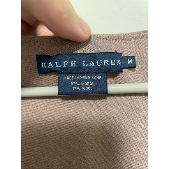 Ralph Lauren Medium Tan Plunge Neck Modal Wool Stretch Tank Knee Length Dress - Picture 3 of 6